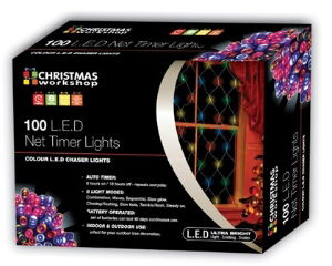 Christmas Lights  100 LED Warm White Net Timer 3xAAReq.