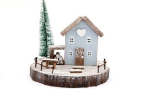 Christmas Ornament Blue House & Tree