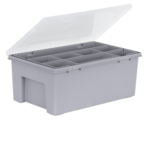 Box & Hinged Lid Organiser  8Div. Grey & Clear 29cm+Tote