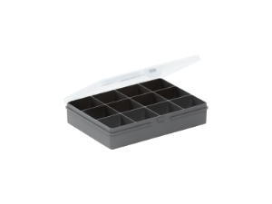 Box & Hinged Lid Organiser 12Div. Grey & Clear 19cm