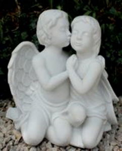 Garden Ornament CHERUBS KISSING X LARGE WHITE Colour 40cm