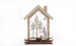 Christmas Ornament House & Deer 19x14cm