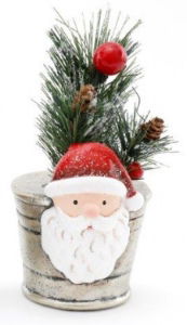 Christmas Foliage in Tin Pot Santa 9.5cm