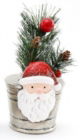 Christmas Foliage in Tin Pot Santa 9.5cm