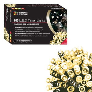 Christmas Lights  100 LED Warm White Timer 3xAA Req.
