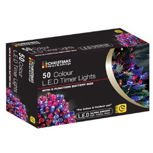 Christmas Lights   50 LED Coloured Timer 3xAA Req.