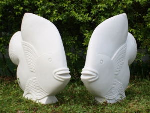 Garden Ornament FISH PAIR WHITE Colour 70cm