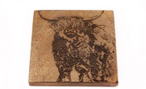 Coasters Wooden COW Design 10cm Engraved x4 in Holder