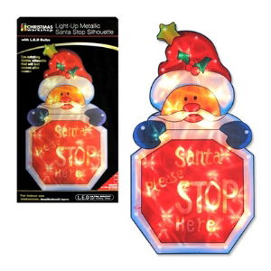 Christmas Santa Stop Sil. Window Light Timer 2xAA Req.