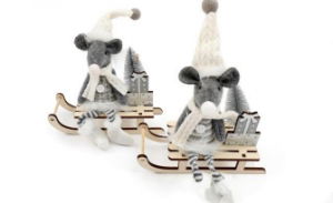 Christmas Silver Mouse 18x17cm on Sledge - Various Patterns 
