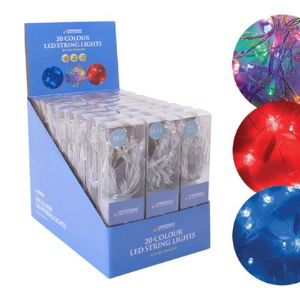 Christmas Lights   20 LED Timer 3xAA Req. - Various Colours