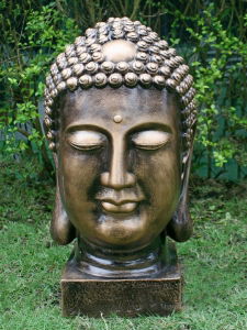 Garden Ornament BUDDHA HEAD BUST GOLD Colour 52cm