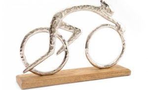 Ornamental Silver Cyclist on Wooden Plinth 35x22cm