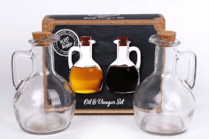 Oil & Vinegar Bottles Glass with Cork Lid 11x7.5cm